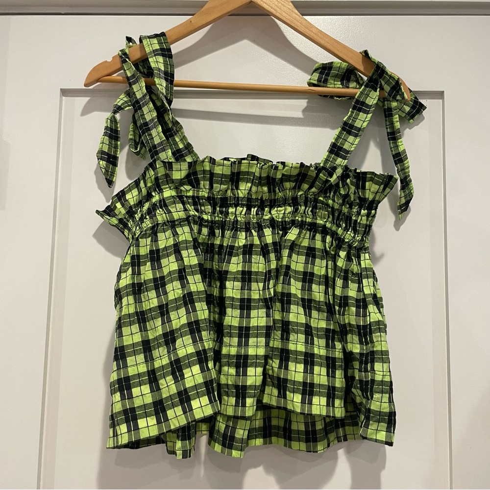 ✨SOLD✨ Ganni Neon Green Checked Top - Picture 6 of 8